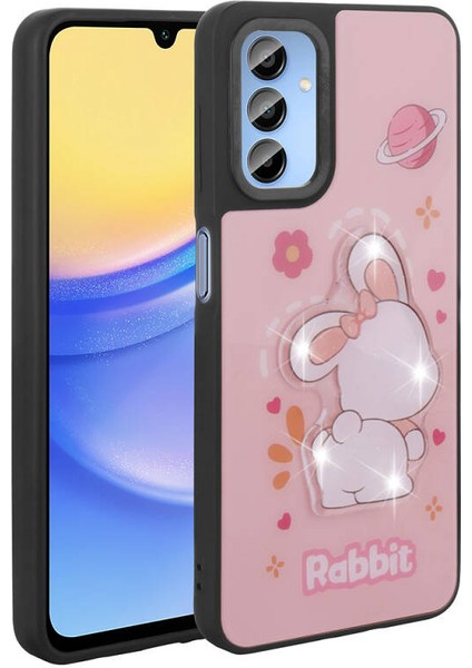 Galaxy A15 Kılıf Parlak Simli ve Şirin Hayvan Figürlü Whimsy Premium Silikon Kapak