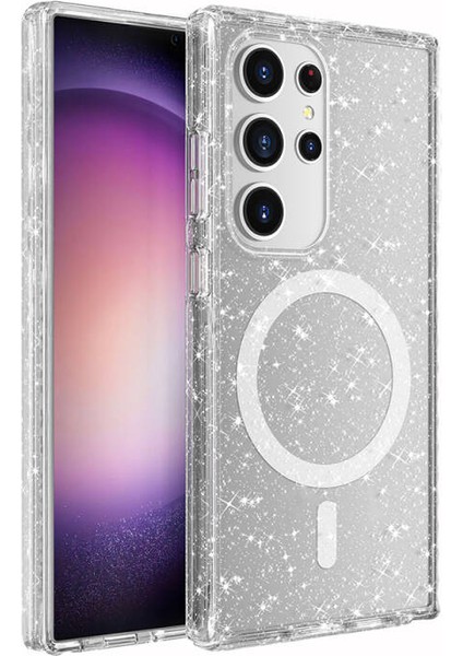 Samsung Galaxy S24 Ultra Kılıf Şeffaf Simli ve Magsafe Özellikli Şık Dazzle Premium Sert Silikon Kapak
