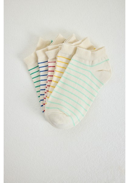 Renkli Çizgili 5'li Örme Patik Çorap 1205
