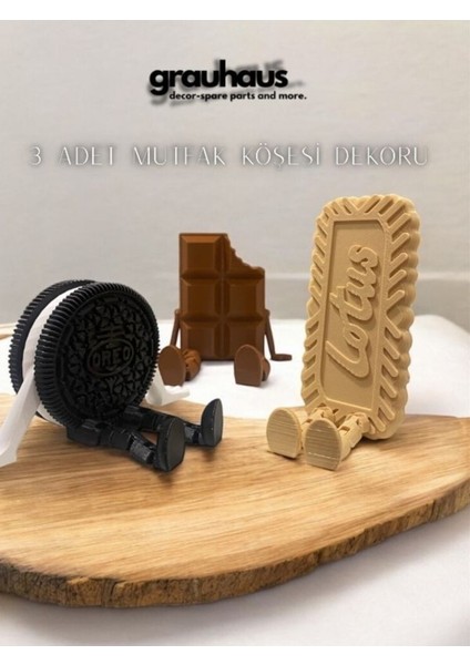 3'lü Sevimli Kahve Köşesi Biblo Seti - Siyah Oreo - Krem Lotus Bisküvi - Belçika Çikolatası