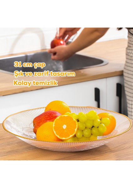 31581 Capira Altın Yaldızlı Cam Meyvelik Sunumluk 31 cm