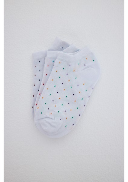 Beyaz Desenli 3'lü Örme Çorap 1211
