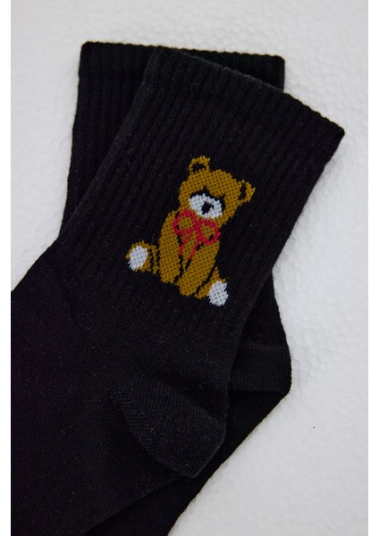 Siyah Ayı Desenli Örme Soket Çorap 1214 fiyatları