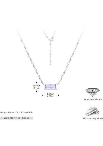 S925 Gümüş Aralık Ayı Burç Taşı Köprücük Kemiği Kolye Basit Moda Kare Renkli (Yurt Dışından)