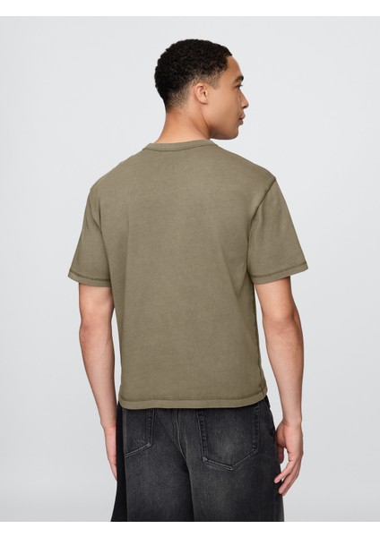 Erkek Haki Heavyweight Crop T-Shirt fırsatları