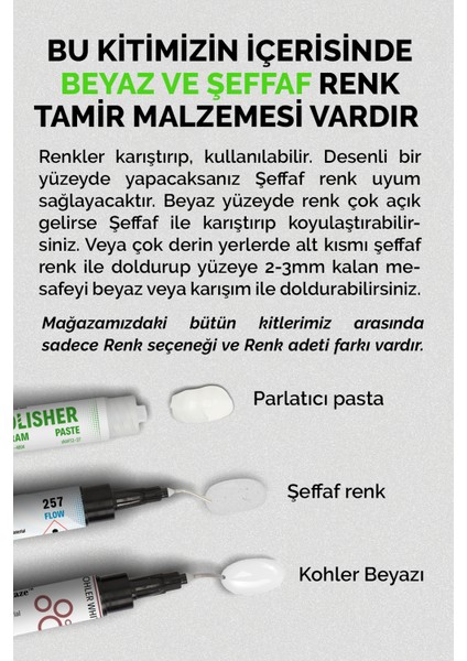 Nnrepaır - 2 Renk : Beyaz - Şeffaf - Seramik, Akrilik, Porselen, Kuvars, Granit, Fayans, Mermer Için Yüzey Tamir Kiti