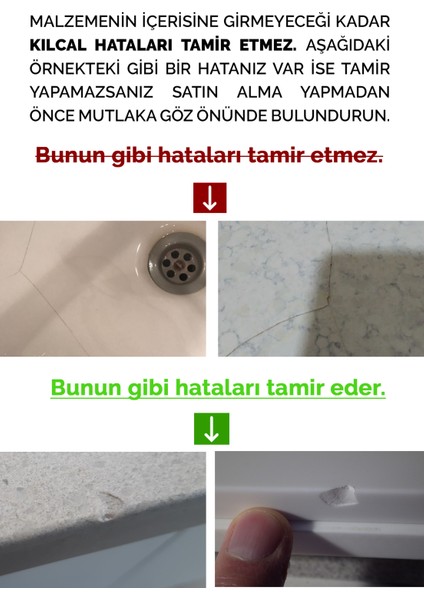 Nnrepaır - 2 Renk : Beyaz - Şeffaf - Seramik, Akrilik, Porselen, Kuvars, Granit, Fayans, Mermer Için Yüzey Tamir Kiti