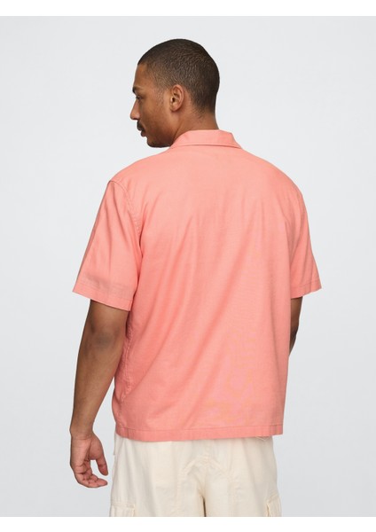 Erkek Açık Pembe Keten Karışımlı Desenli Gömlek fırsatları