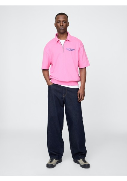 Erkek Pembe Vintagesoft Spor Çeyrek Fermuarlı Pullover Sweatshirt