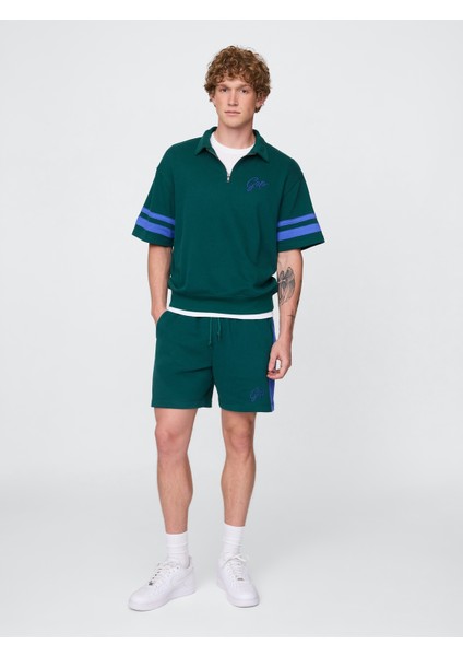 Erkek Koyu Yeşil Vintage Soft Sweat Şort