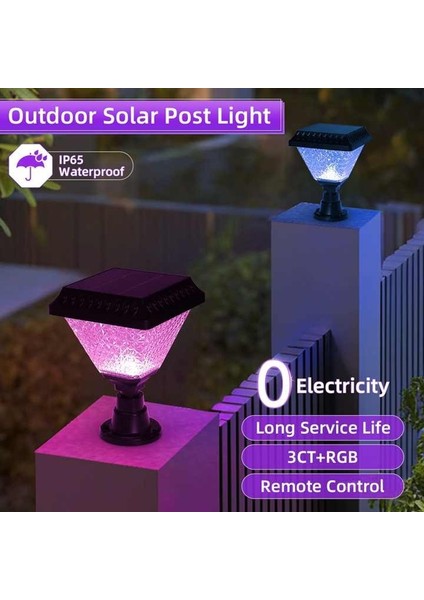 Kumandalı Güneş Enerjili Solar Duvara Monte Bahçe LED Aydınlatma Armatürü Rgb + Beyaz + Gün Işığı