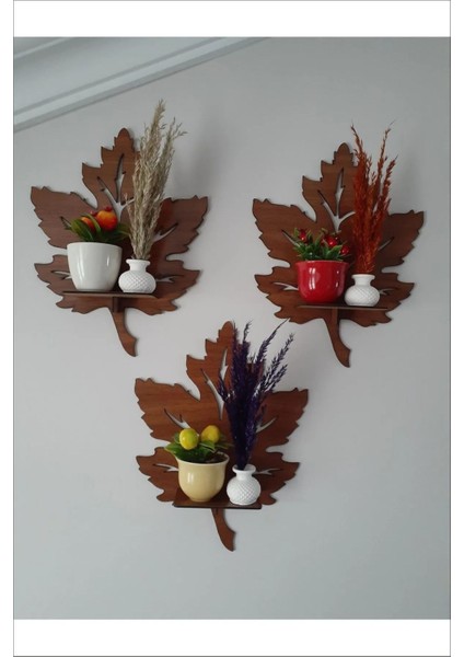 Kuk Desing 3’lü Ahşap Duvar Süsü Rafı - Yaprak Mumluk ve Dekoratif Aplik Seti fırsatları