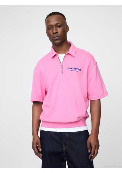 Erkek Pembe Vintagesoft Spor Çeyrek Fermuarlı Pullover Sweatshirt