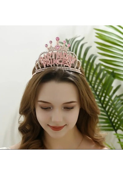 “happy Birthday” Yazılı Pembe Taşlı Doğum Günü Tacı