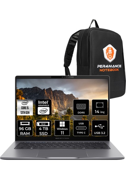 Expertbook P3 Intel Core I5 13420H 96GB 4tb SSD 14" Fhd+ Windows 11 Pro Taşınabilir Bilgisayar & Per4 Çanta P3405I516512G1DP420