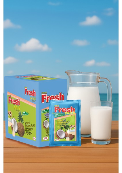 Fresh Quick C Vitaminli Doğal Hindistan Cevizi Aromalı Hazır Soğuk Toz Içecek (24 Adet x 9 Gr)1.5 Lt