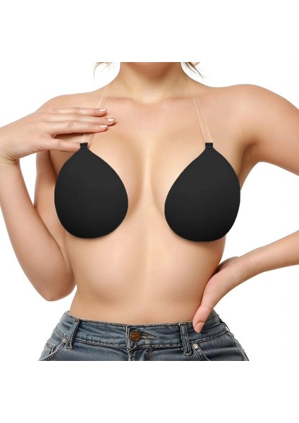Silikon Yapışkanlı Dikleştirici Göğüs Pedi Sütyen Mayo Abiye Gelinlik Elbise Sütyeni Push Up Siyah fırsatları