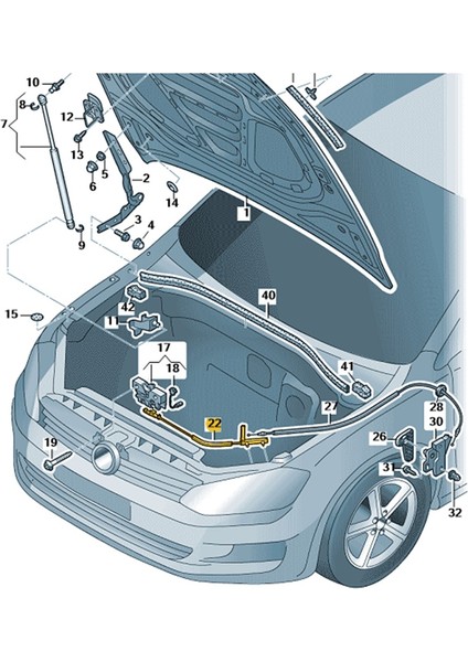 Vw Golf 7 2013-2017 Motor Kaputu Açma Teli Öndeki Parça 5G1823531C