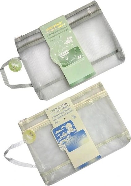 MW74201 Çift Fermuarlı Pastel Renk Saplı Fileli A4 Çanta ( Mesh Dosya) - Tekli