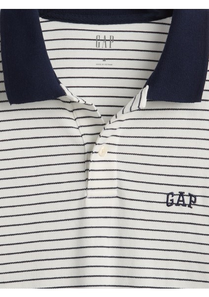 Erkek Siyah Beyaz Çizgili Gap Logo Polo T-Shirt modelleri