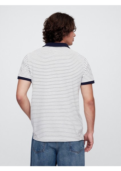 Erkek Siyah Beyaz Çizgili Gap Logo Polo T-Shirt fırsatları