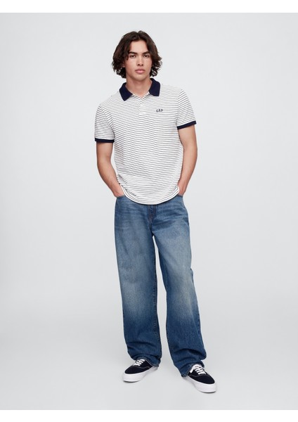 Erkek Siyah Beyaz Çizgili Gap Logo Polo T-Shirt indirimleri
