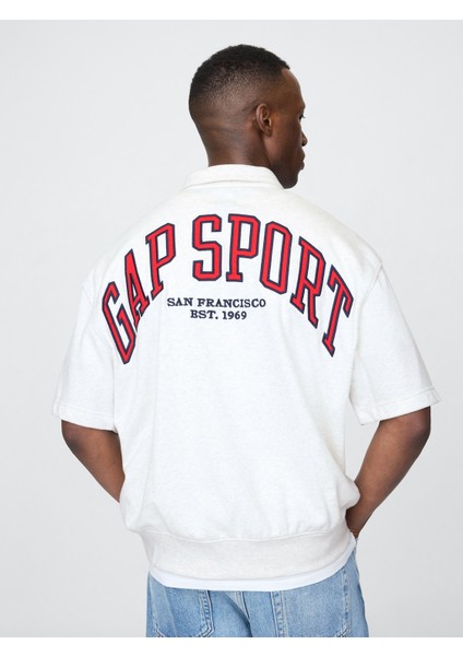 Erkek Beyaz Vintagesoft Spor Çeyrek Fermuarlı Pullover Sweatshirt