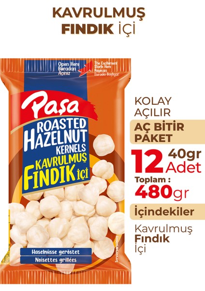 Kuruyemiş Kavrulmuş Fındık İçi 40 gr x 12 Adet (480 gr)