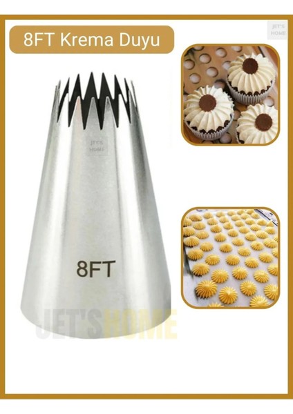 Paslanmaz Çelik Krema Sıkma Torbası Ucu (Şanti Torbası Ucu, Duy) 1 Adet + 4 Adet Şanti Torbası