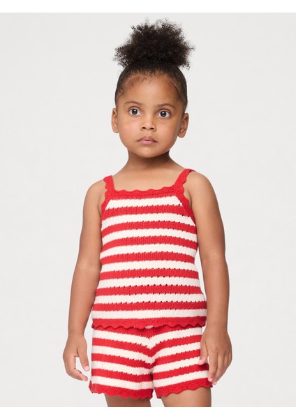 Kız Bebek Kırmızı Dantel Kenarlı Kroşe Atlet
