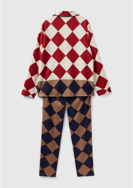 Kadın Bej Mix Baklava Desenli Düğmeli Pijama Takımı fırsatları