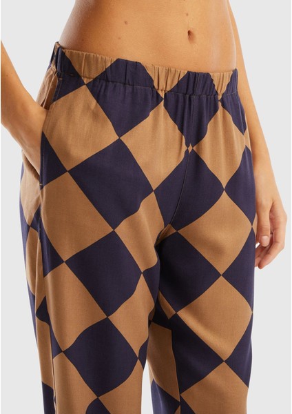 Kadın Bej Mix Baklava Desenli Düğmeli Pijama Takımı indirimleri