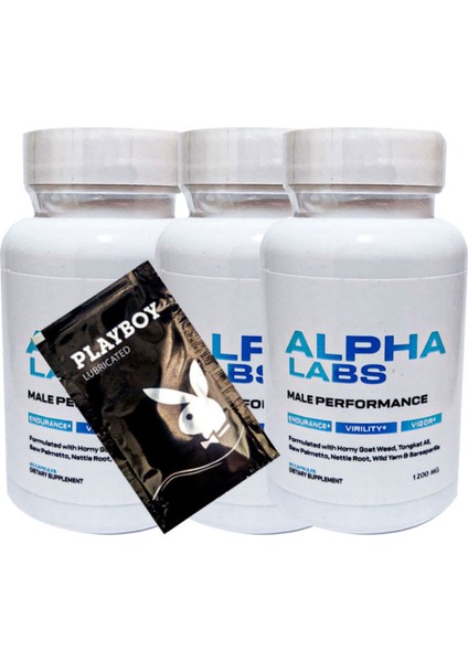 Alpha Labs Erkeklere Özel Perfor.mans Destekleme 3 Tane 60 Lı BRK:022 + Hed.iye Playboy Kaydırmaca Jeli