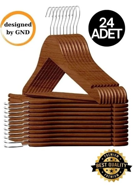 24 Adet - Ahşap Görünümlü Plastik Kahverengi Elbise Askı