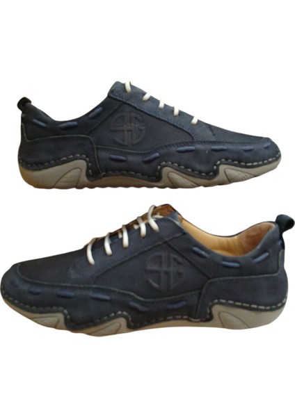 lacivert Hakiki Deri Casual Sneaker Ortopedik Spor Ayakkabı Günlük Yumuşuk Taban Ahtapot Model