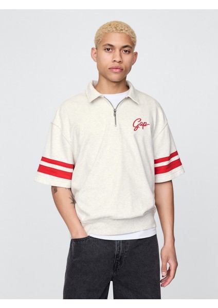 Erkek Kırık Beyaz Vintagesoft Çeyrek Fermuarlı Gap Logo T-Shirt