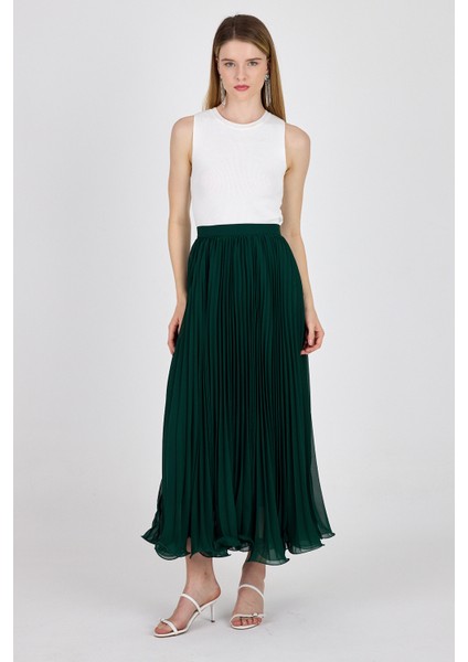 Yeşil Şifon Piliseli Yüksek Bel Maxi Etek 1003 fiyatları