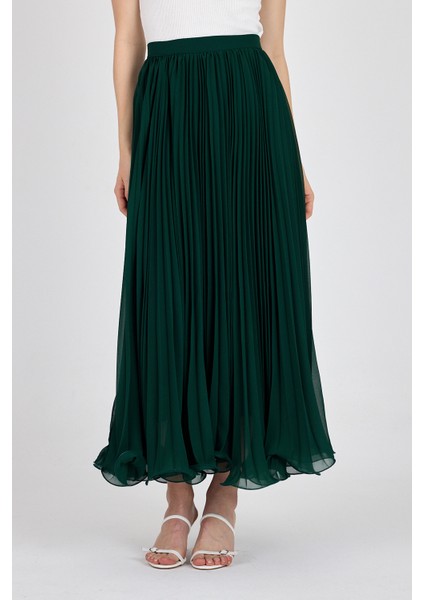 Yeşil Şifon Piliseli Yüksek Bel Maxi Etek 1003 modelleri