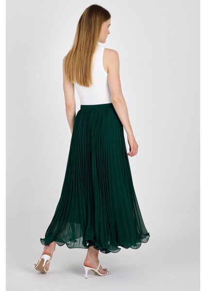 Yeşil Şifon Piliseli Yüksek Bel Maxi Etek 1003 indirimleri