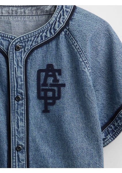 Erkek Çocuk Denim Mavi Denim Gap Logo Beyzbol Jersey Gömlek fiyatları