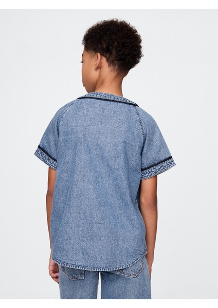 Erkek Çocuk Denim Mavi Denim Gap Logo Beyzbol Jersey Gömlek fırsatları