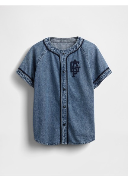 Erkek Çocuk Denim Mavi Denim Gap Logo Beyzbol Jersey Gömlek indirimleri
