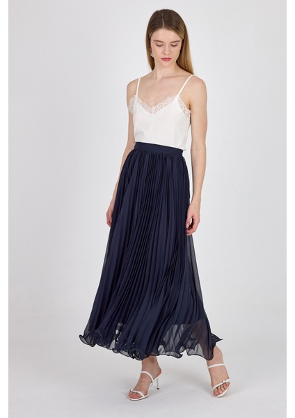 Lacivert Şifon Piliseli Yüksek Bel Maxi Etek 1003 fiyatları