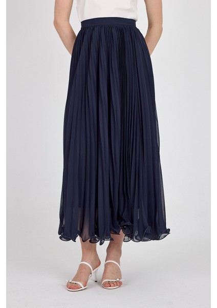 Lacivert Şifon Piliseli Yüksek Bel Maxi Etek 1003 modelleri