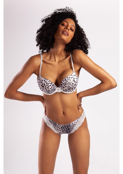 Goldy Heavy Push Up Bra, Gri Leopar Konforlu ve Şık Sütyen