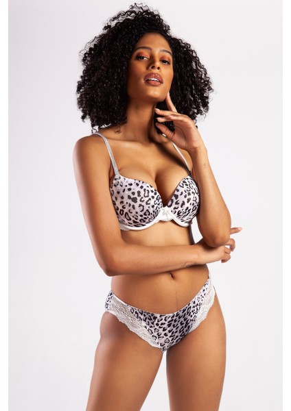 Goldy Heavy Push Up Bra, Gri Leopar Konforlu ve Şık Sütyen