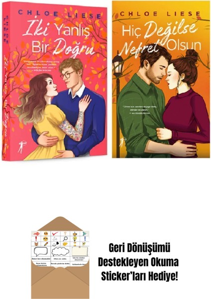 2 Kitap Set / Iki Yanlış Bir Doğru + Hiç Değilse Nefret Olsun + Okuma Sticker'ları
