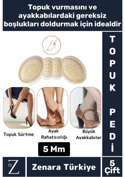 Premium Ayak Topuk Vurma Taban Arkası Koruyucu Ayakkabı Boşluk Doldurma Daraltma Pedi 5 mm 5 Çift