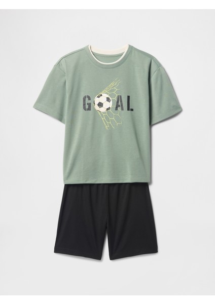 Erkek Çocuk Yeşil Şort Pijama Takımı
