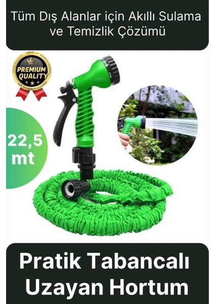 Çok Amaçlı Kırılmaz Dolaşmaz 7 Fonksiyonlu Bahçe Sulama Araç Yıkama Tabancalı Uzayan Hortum 22,5 mt